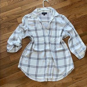 Fortune and Ivy Black and White Plaid Button-up
